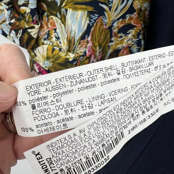 Zara Basic Navy All Over Floral Print Silky 3/4 Sleeve Open Blazer Women Medium - Picture 5 of 6